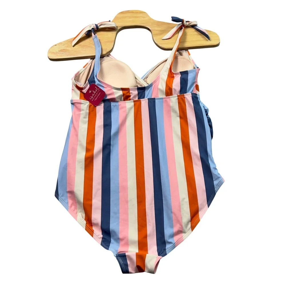 Isabel Maternity Ingrid & Isabel XXL Striped Tie Shoulder One Piece Swimsuit NEW